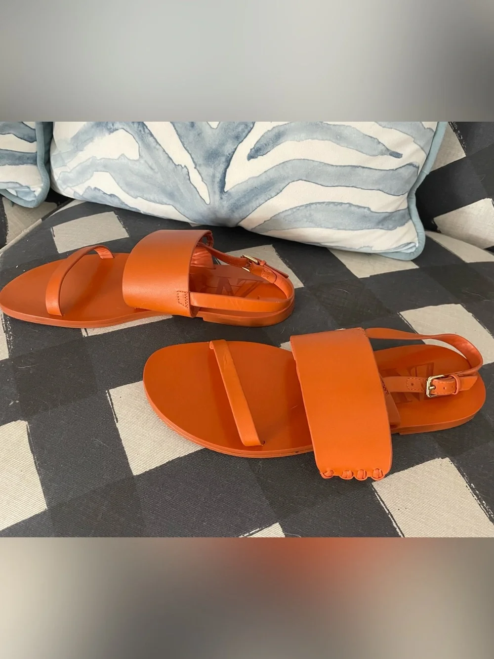 Zara Hermes Orange Knotted leather Flat Sandals